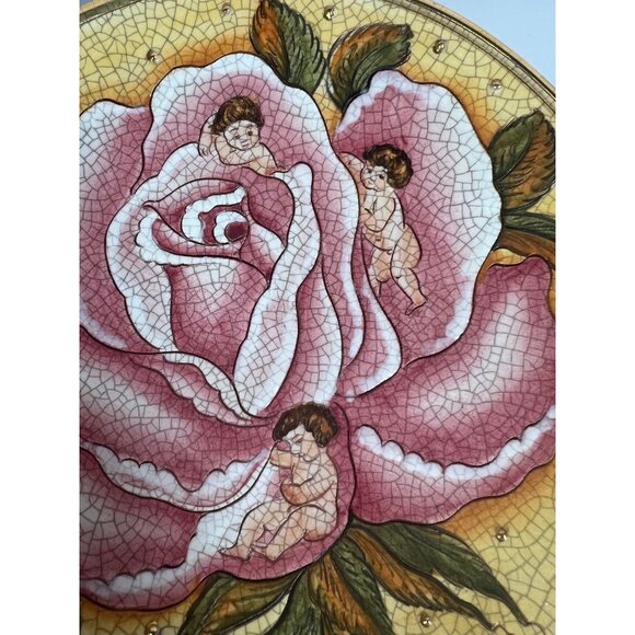 Veneto Flair 1978 Flower Children Plate By V. Tiziano Hand Etched & Painted Limi - Picture 6 of 6